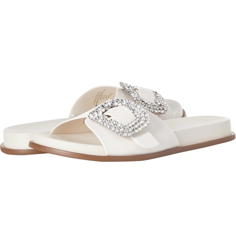 The Drop Agnes slide Rhinestone Embellished Flat Sandals ivory color size9 NWT..